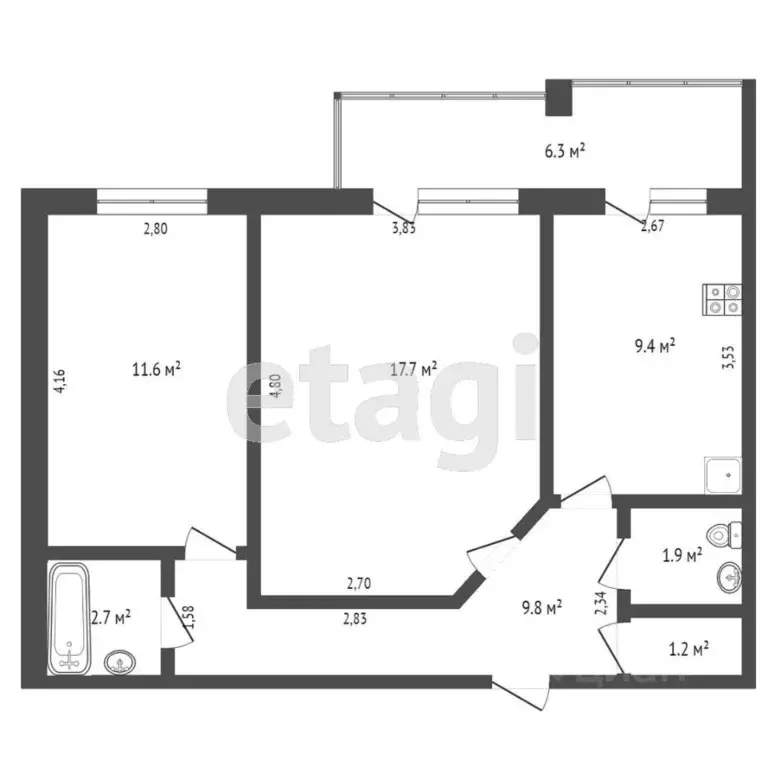 2-к кв. Ростовская область, Ростов-на-Дону ул. Штахановского, 23 (57.0 ... - Фото 0