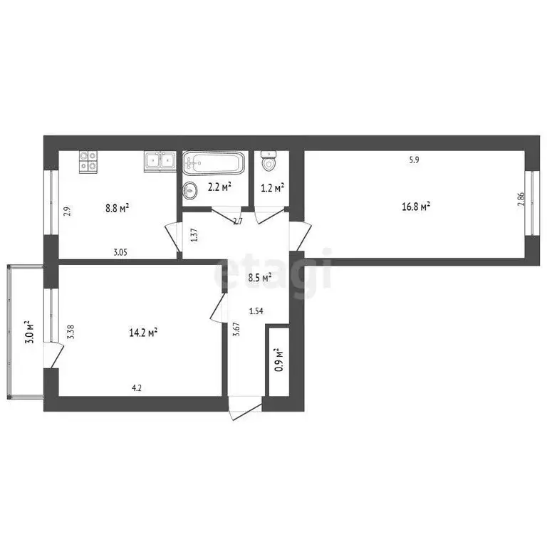 2-комнатная квартира: Якутск, микрорайон Кангалассы, улица 26-го ... - Фото 1