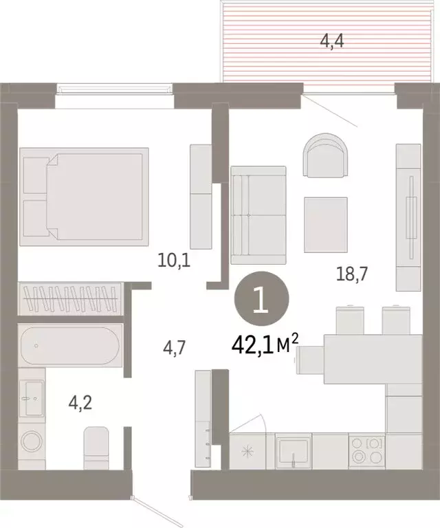 1-комнатная квартира: Омск, Кировский округ (42.11 м) - Фото 1