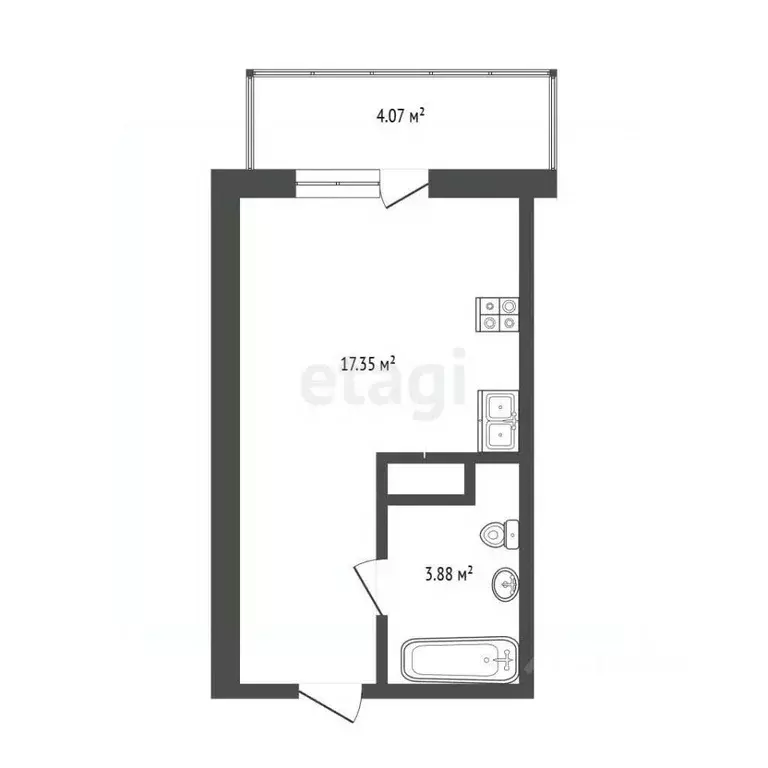 Студия Тюменская область, Тюмень Велижанская ул., 66 (25.3 м) - Фото 2