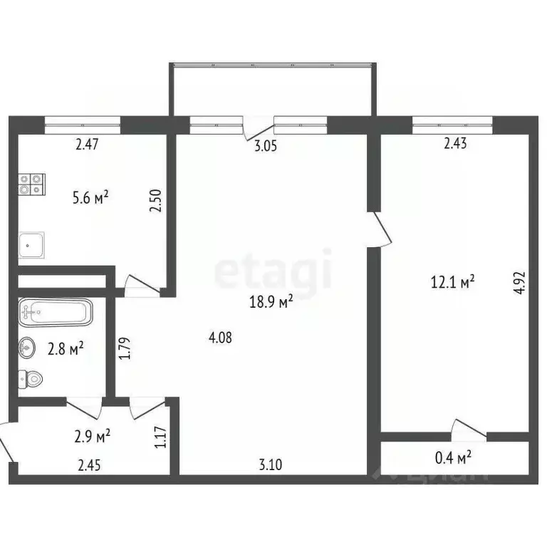2-к кв. Татарстан, Альметьевск ул. Заслонова, 12 (43.7 м) - Фото 2