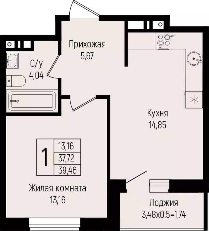 1-к кв. Краснодарский край, Краснодар ул. Михаила Барибана (39.46 м) - Фото 0