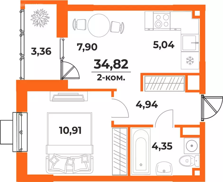 2-комнатная квартира: Хабаровск, Железнодорожный район (34.82 м) - Фото 1