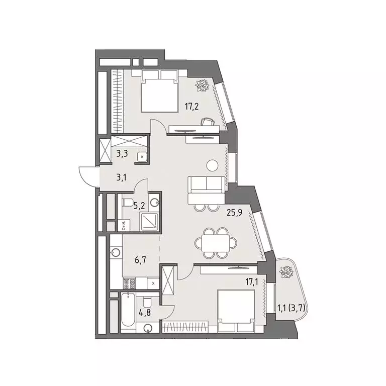 3-комнатная квартира: Москва, ЖК Родина Парк, к1 (84.5 м) - Фото 0