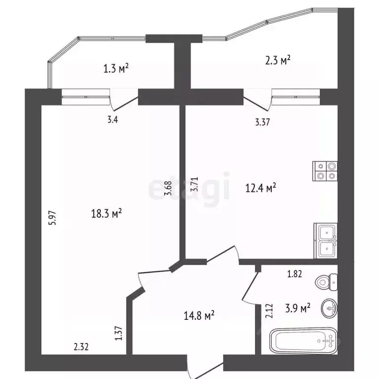 1-к кв. Мордовия, Саранск Волгоградская ул., 124 (39.4 м) - Фото 2