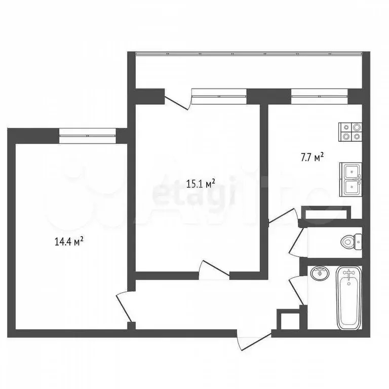 2-к. квартира, 54 м, 6/9 эт. - Фото 1