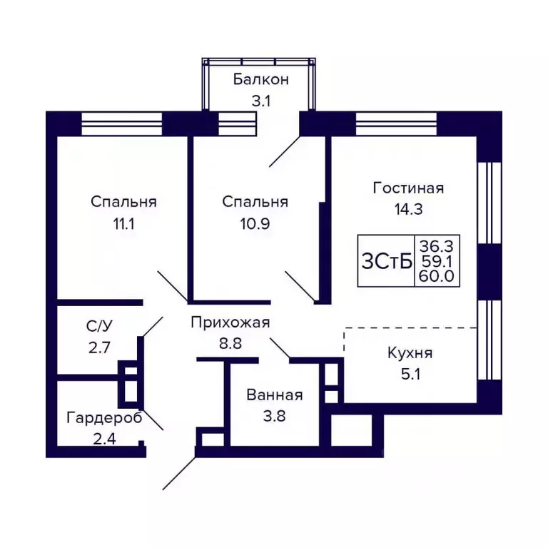 3-к кв. Новосибирская область, Новосибирск ул. Грибоедова (60.0 м) - Фото 0