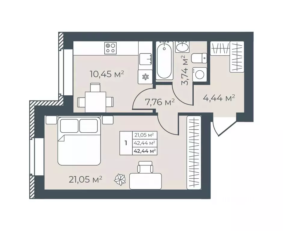 1-к кв. Воронежская область, Богучар Рябиновый жилой комплекс (42.44 ... - Фото 1