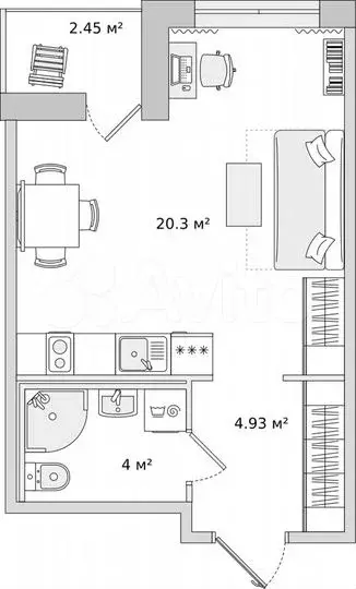 Квартира-студия, 32,7м, 15/16эт. - Фото 1