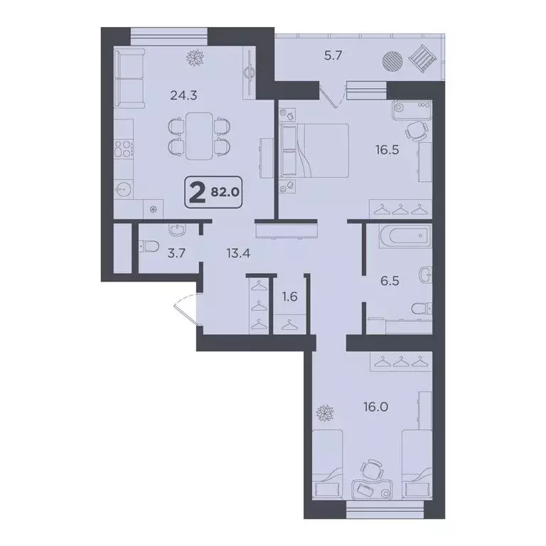 2-комнатная квартира: Тюмень, улица 50 лет Октября, 75к4 (82 м) - Фото 1