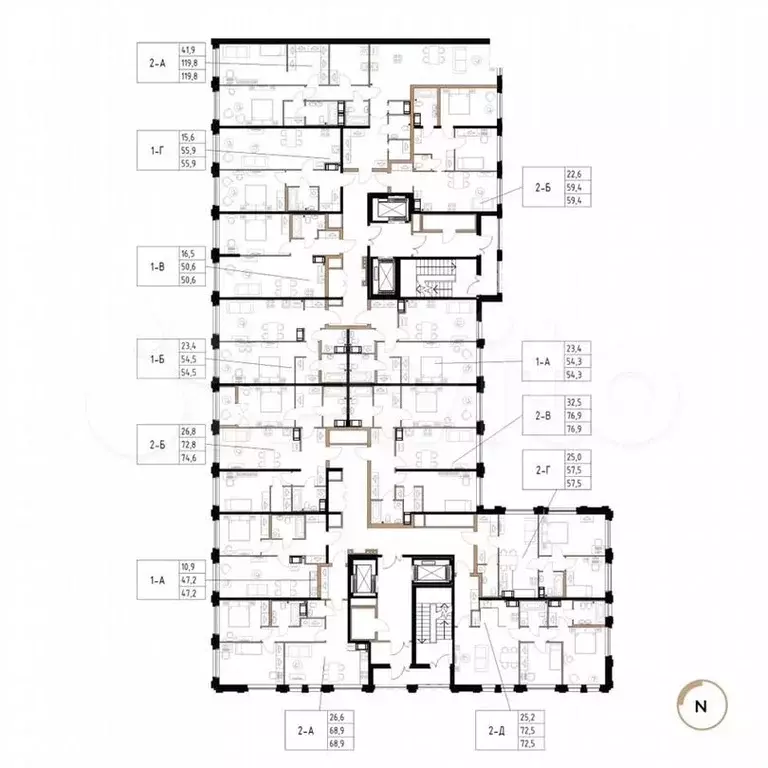 2-к. квартира, 75,1м, 3/17эт. - Фото 1