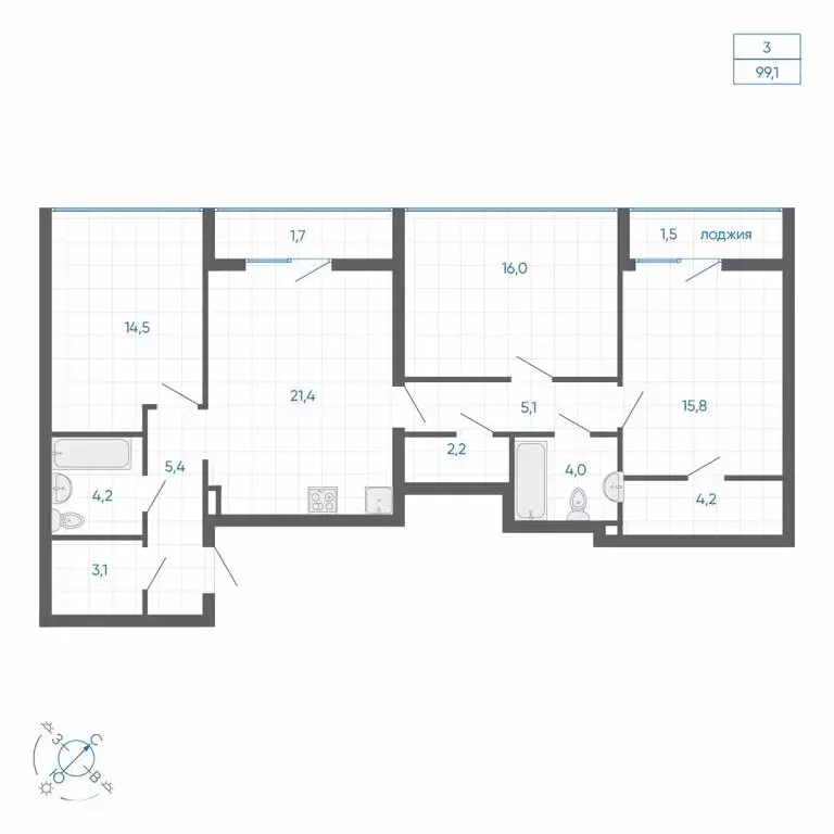 3-комнатная квартира: Екатеринбург, улица Вильгельма де Геннина, 59 ... - Фото 1