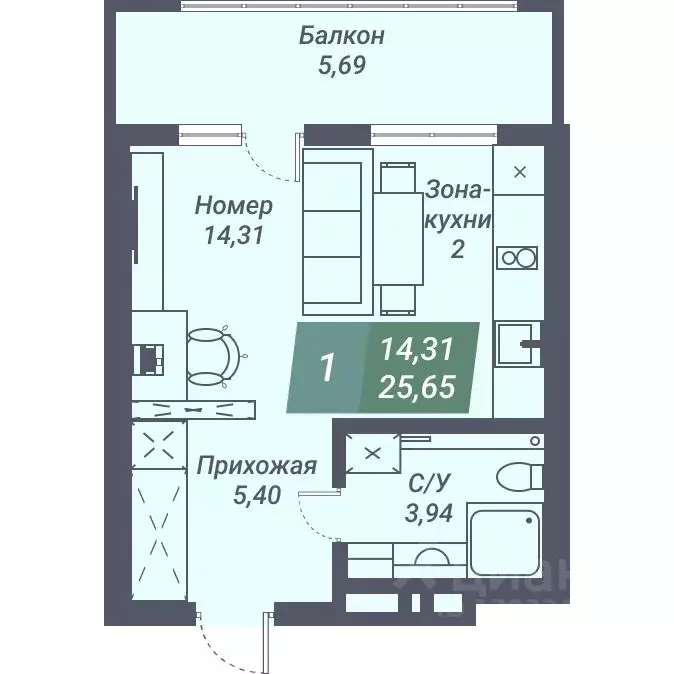 Студия Новосибирская область, Новосибирск ул. Даргомыжского, 8Д (25.65 ... - Фото 0