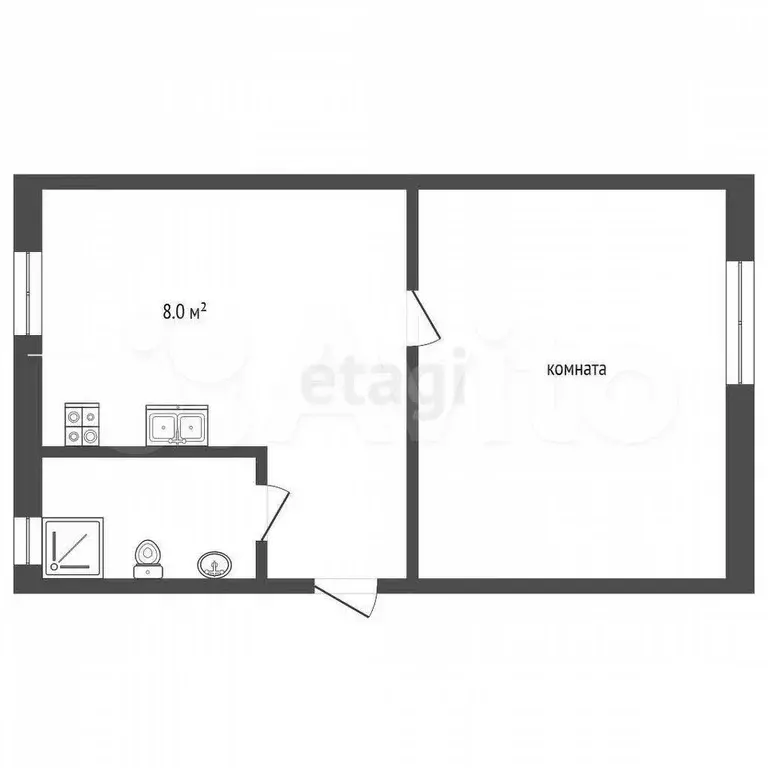 1-к. квартира, 33,2 м, 2/2 эт. - Фото 0