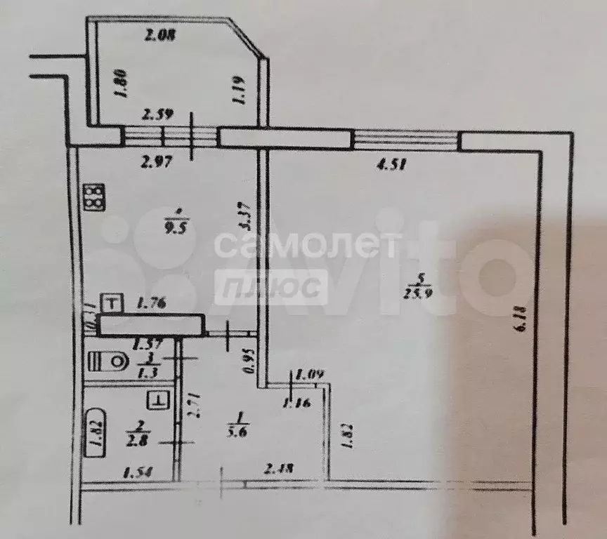 1-к. квартира, 45,1 м, 5/5 эт. - Фото 0