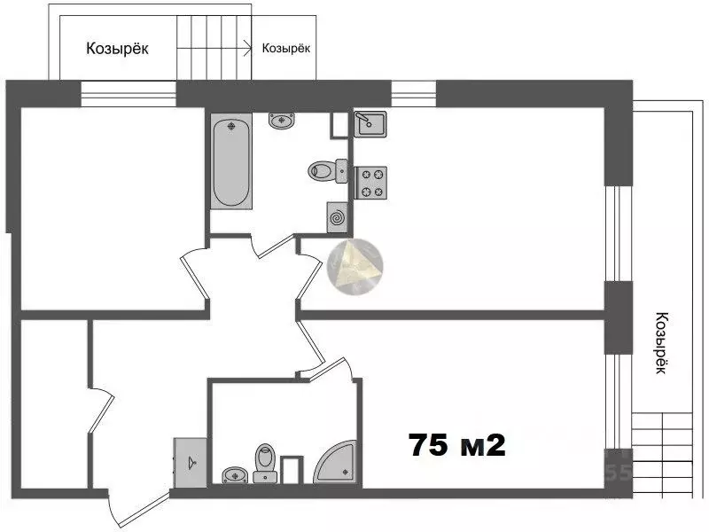 2-к кв. Санкт-Петербург Парашютная ул., 77к1 (75.0 м) - Фото 1