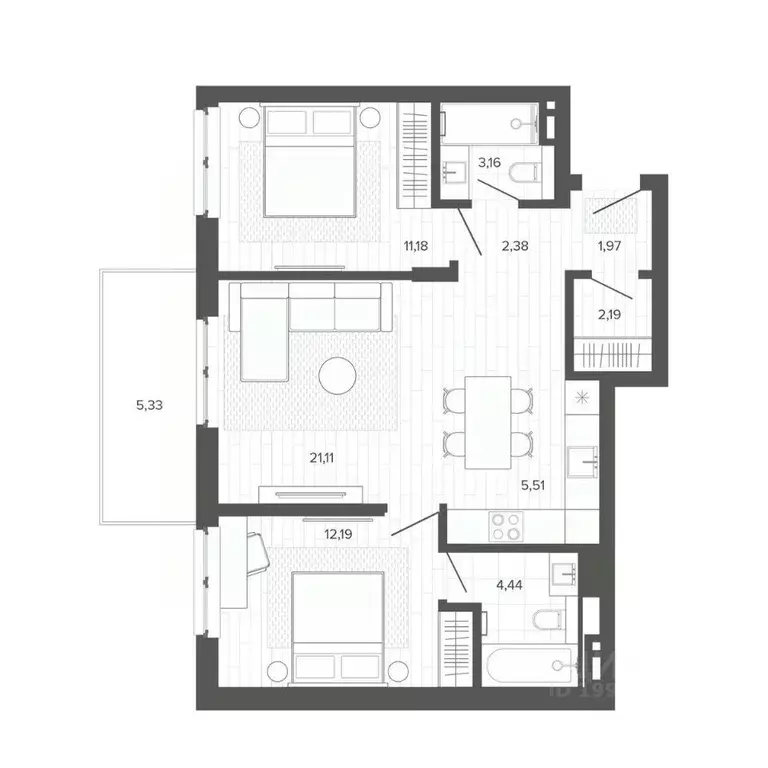 3-к кв. Алтайский край, Барнаул Жилплощадка мкр,  (69.46 м) - Фото 1