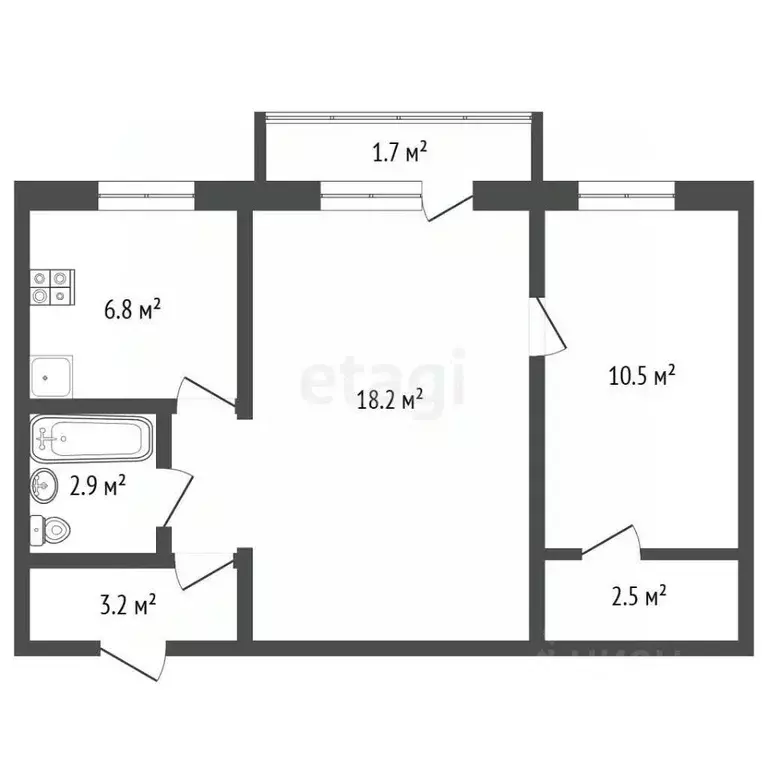 2-к кв. Псковская область, Псков ул. Некрасова, 6 (42.6 м) - Фото 2