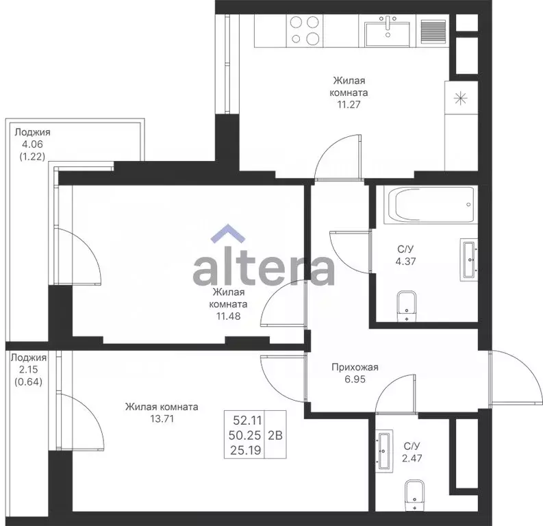 2-комнатная квартира: Казань, ЖК Мой Ритм, ПК14 (52.11 м) - Фото 0