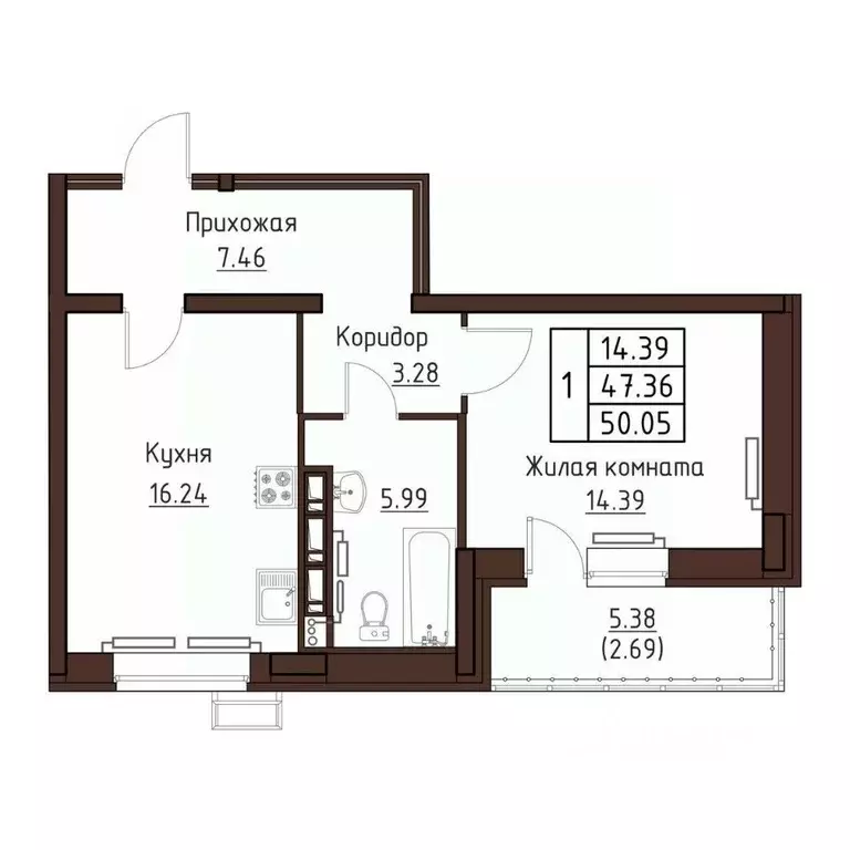 1-к кв. Орловская область, Орел ул. Левый Берег реки Оки, 21к1 (50.05 ... - Фото 0