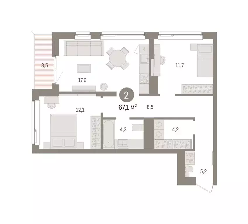 2-комнатная квартира: Челябинская область, Сосновский муниципальный ... - Фото 2