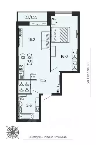 2-к кв. Пермский край, Пермь ул. Революции, 2А (49.55 м) - Фото 0