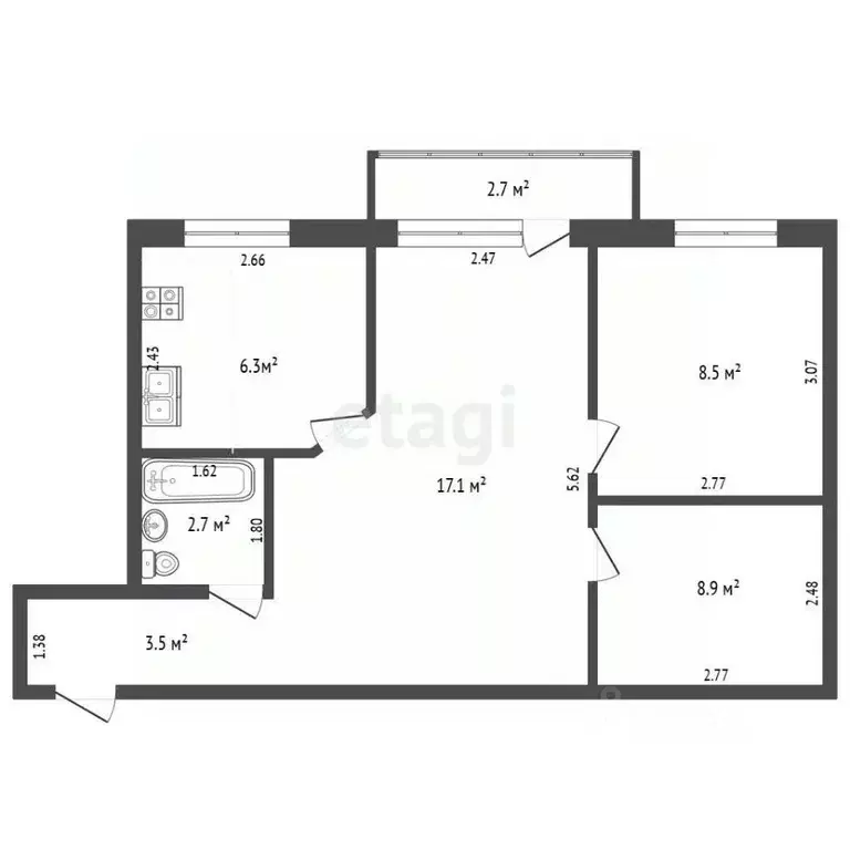 2-к кв. Томская область, Томск просп. Ленина, 212А (45.0 м) - Фото 2