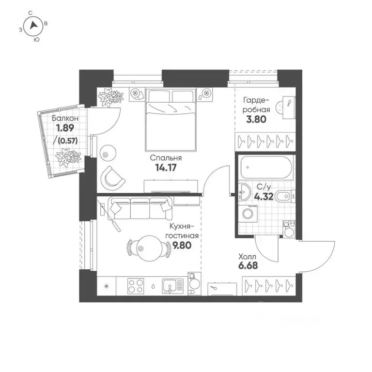 1-к кв. Татарстан, Казань Счастье в Казани жилой комплекс (39.34 м) - Фото 1