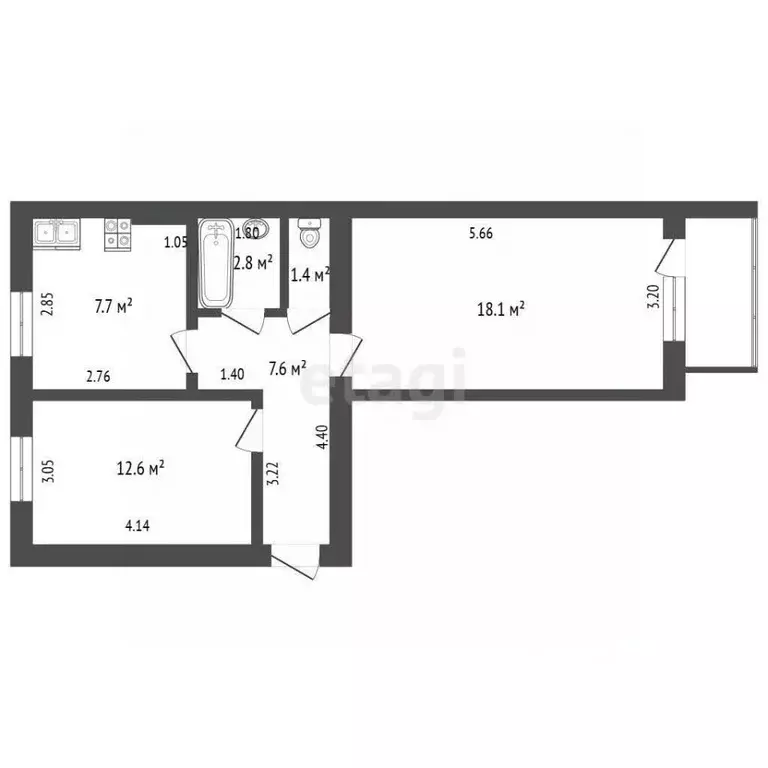 2-к кв. Кемеровская область, Кемерово ул. 1-я Линия, 2А (50.0 м) - Фото 2