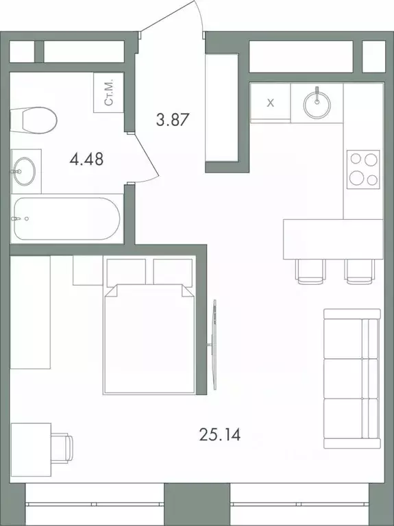 Студия Ханты-Мансийский АО, Сургут ул. Крылова (33.49 м) - Фото 0