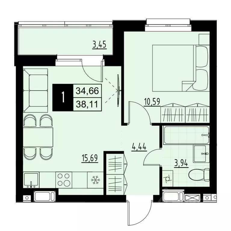 1-к кв. Самарская область, Самара Южное ш., 7А (36.39 м) - Фото 1