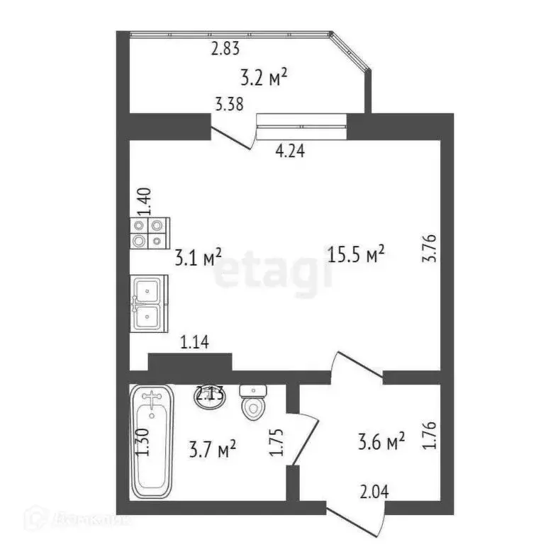 Квартира-студия: Ижевск, проспект Конструктора М.Т. Калашникова, 1 ... - Фото 1