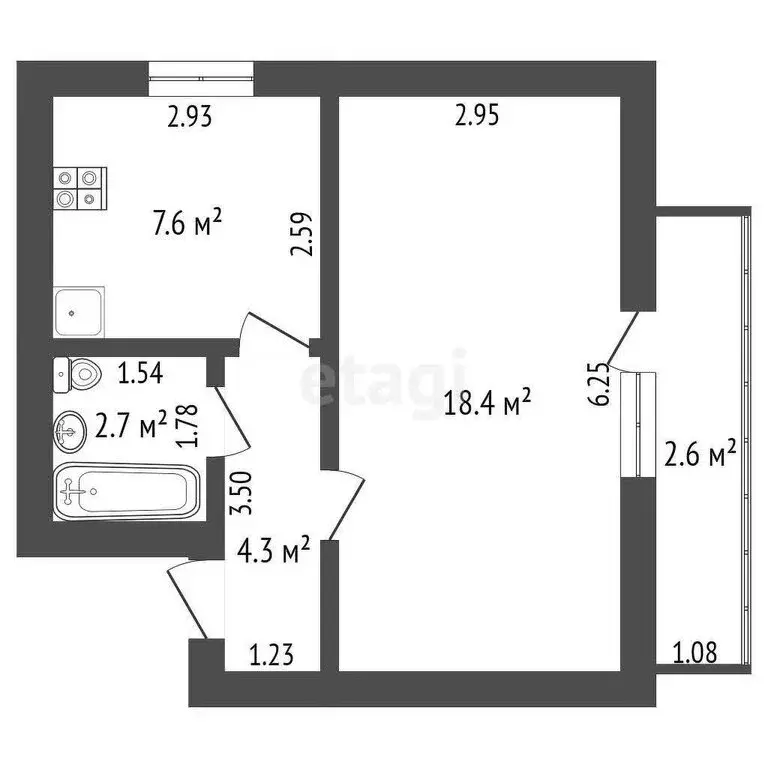 1-комнатная квартира: Ишим, улица Ершова, 87 (33 м) - Фото 0