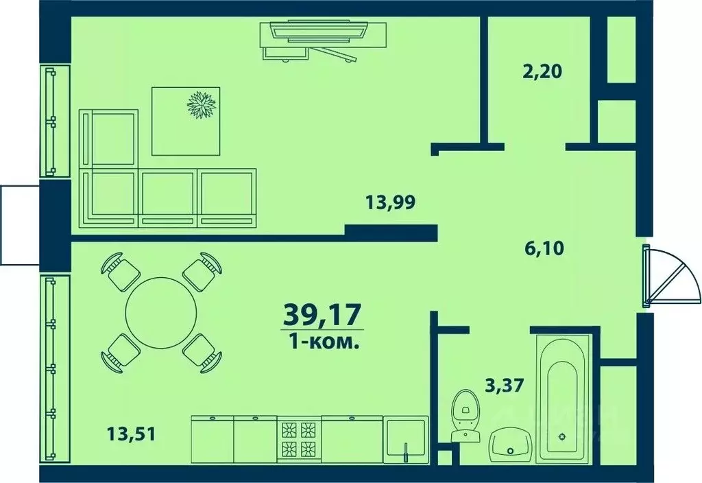1-к кв. Башкортостан, Уфа ул. Ивана Спатара, 14 (39.17 м) - Фото 0