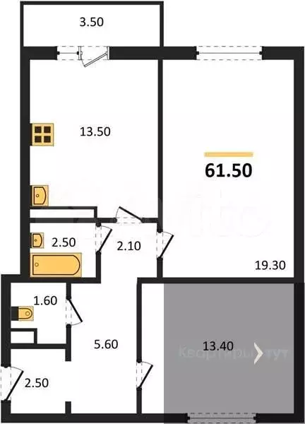 2-к. квартира, 61,5 м, 6/10 эт. - Фото 0