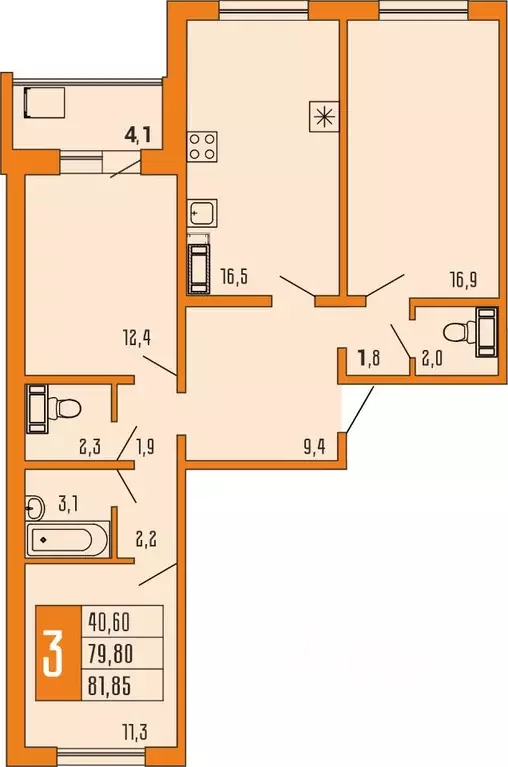 3-к кв. Башкортостан, Уфа ул. Орджоникидзе, 34 (81.7 м) - Фото 0