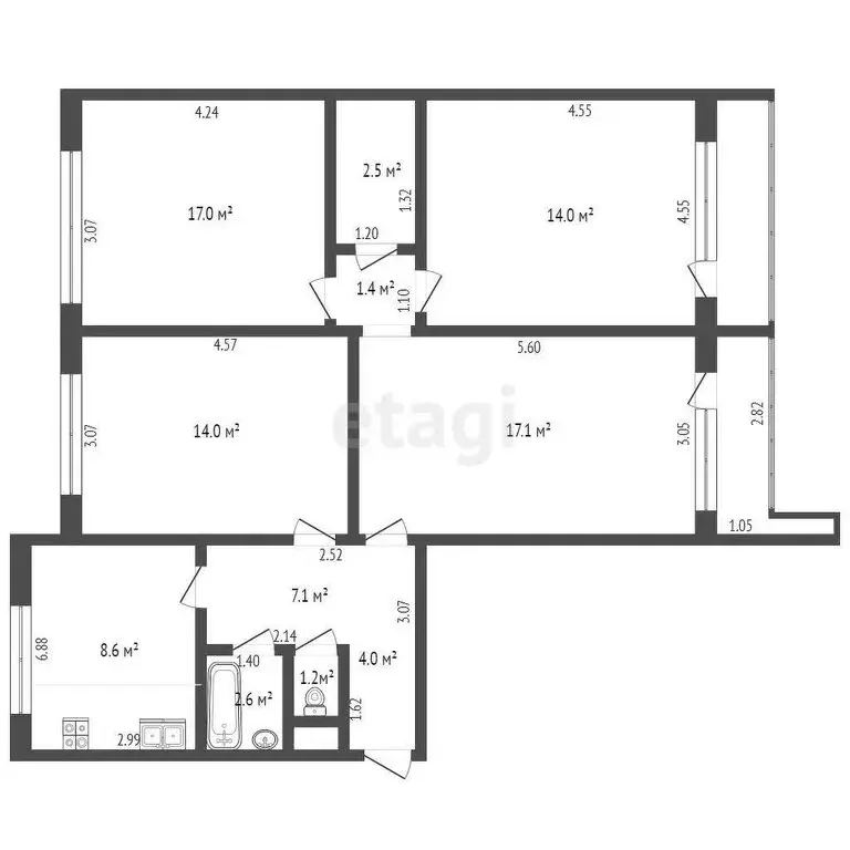 4-комнатная квартира: Калининград, улица Подполковника Емельянова, 49 ... - Фото 1