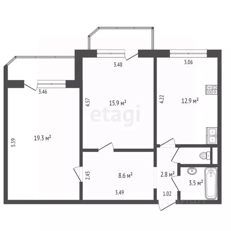 2-к кв. Тюменская область, Тюмень ул. 30 лет Победы, 148 (64.5 м) - Фото 2