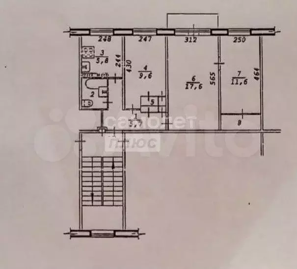 3-к. квартира, 56,8 м, 2/5 эт. - Фото 0