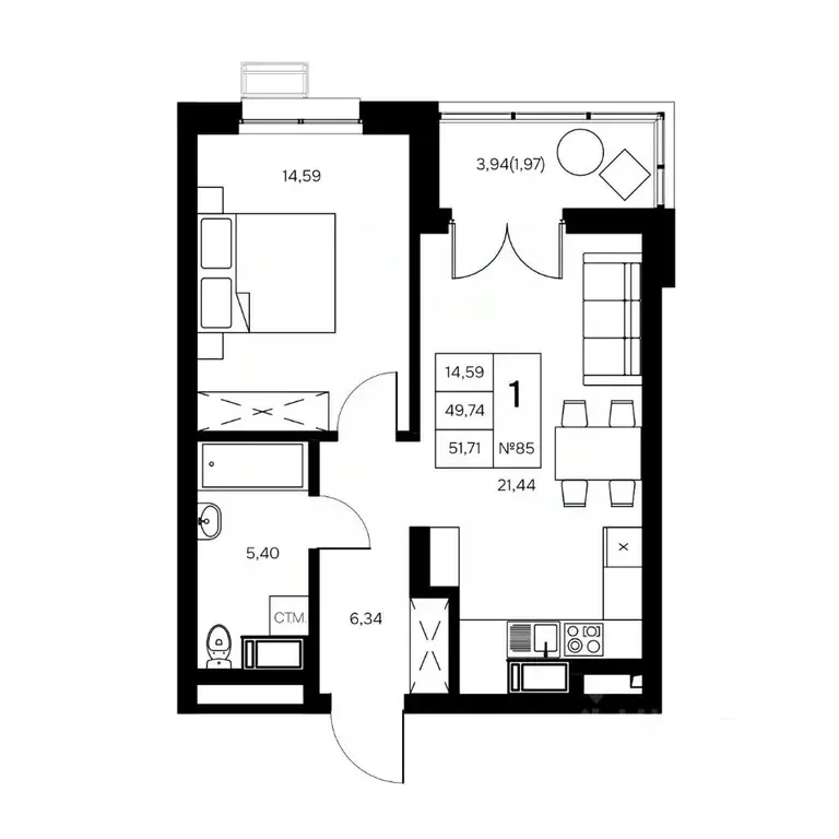 1-к кв. Калужская область, Обнинск Заовражье жилрайон, Новый город ... - Фото 1