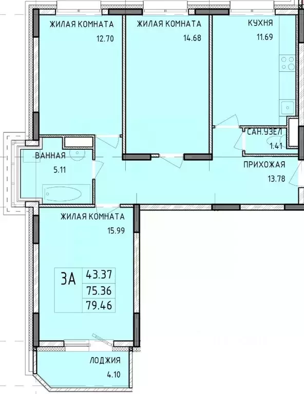 3-к кв. Тульская область, Тула Юго-Восточный мкр,  (79.46 м) - Фото 0