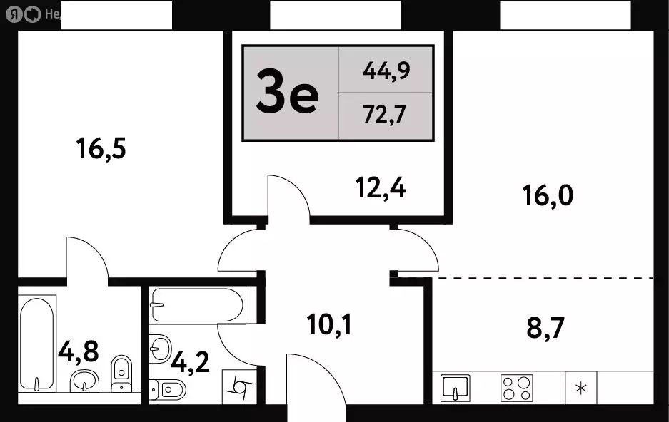 3-комнатная квартира: Москва, Фестивальная улица, 15к6 (72.7 м) - Фото 0