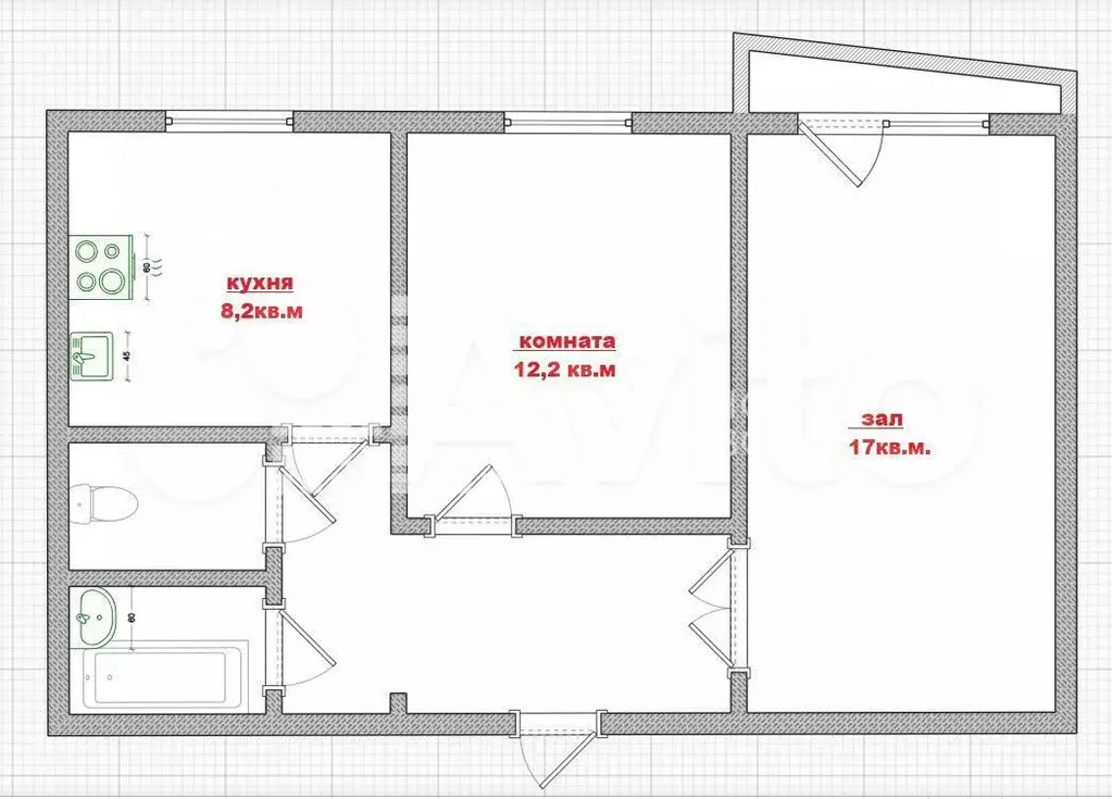 2-к. квартира, 50,5 м, 9/9 эт. - Фото 0