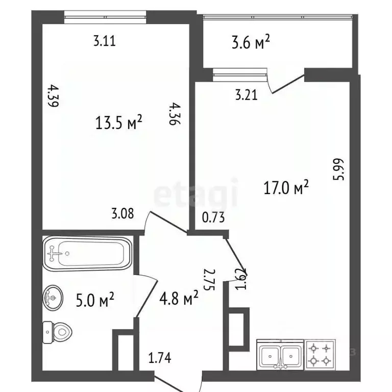 1-к кв. Санкт-Петербург ул. Среднерогатская, 11к2 (40.3 м) - Фото 2
