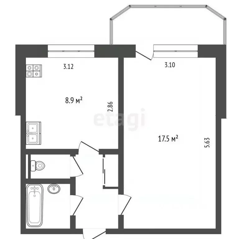 1-к кв. Тюменская область, Тюмень ул. Домостроителей, 20 (33.7 м) - Фото 1
