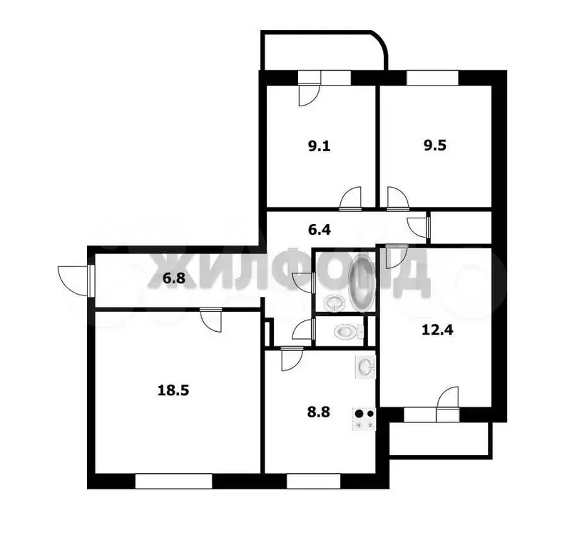 4-к. квартира, 77,6 м, 2/10 эт. - Фото 0