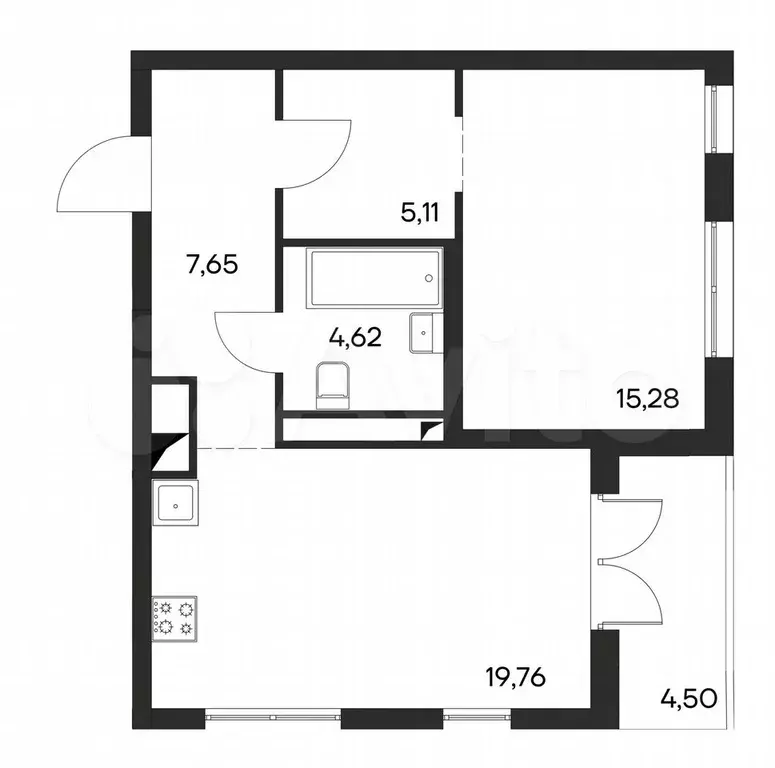 1-к. квартира, 56,9 м, 2/4 эт. - Фото 1