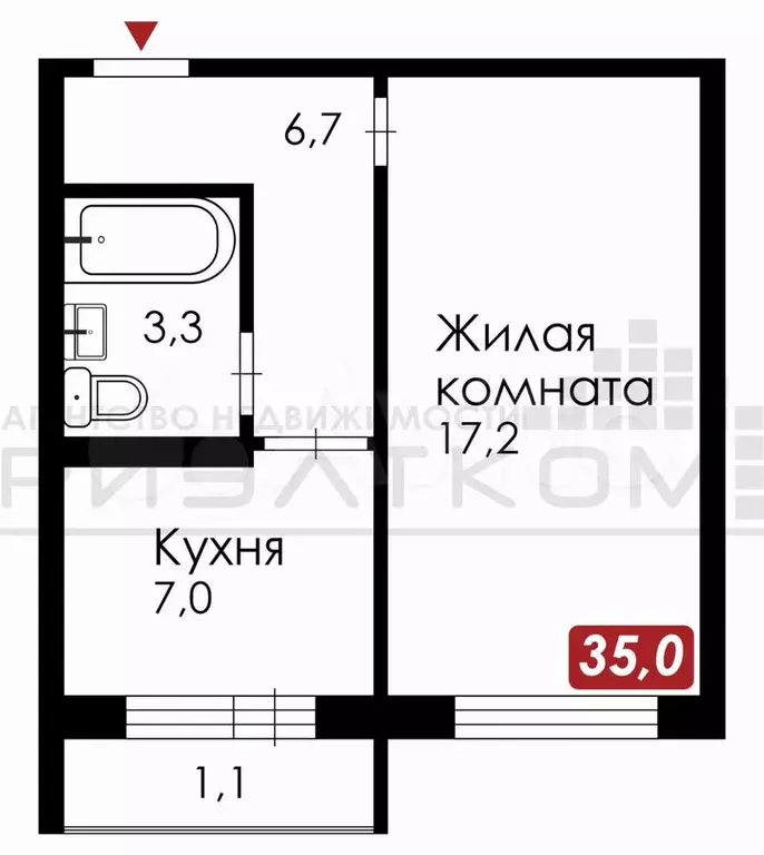 1-к. квартира, 35 м, 4/9 эт. - Фото 0