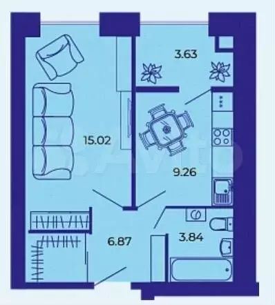 1-к. квартира, 38,6м, 4/9эт. - Фото 1