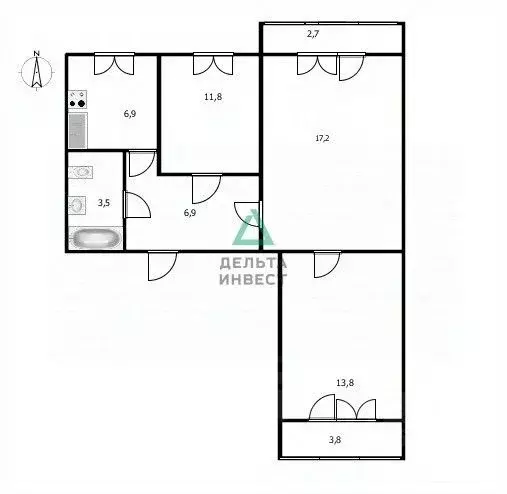 3-к кв. Башкортостан, Уфа ул. Софьи Перовской, 27 (60.5 м) - Фото 2